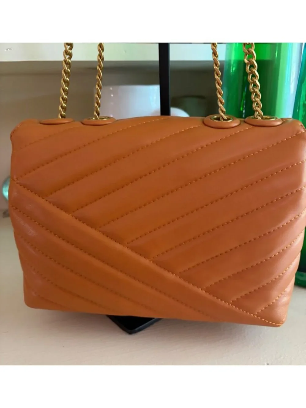 NWT Tory Burch Kira Chevron Leather Convertible Shoulder Bag Squash Orange